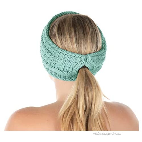 Funky Junque Womens Ponytail Head Wrap Messy Bun Lined Knit Headband Ear Warmer