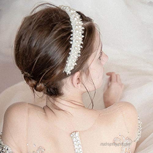 FXmimior Bridal Women Girls Applique Full Pearls Headband Wedding Evening Party Headpiece for Women