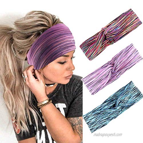 Genbree Sports Headbands Sweatband Elastic Breathable Hair Band Running Yoga Fitness Workout Head Wrap for Women Men (Pack of 3)