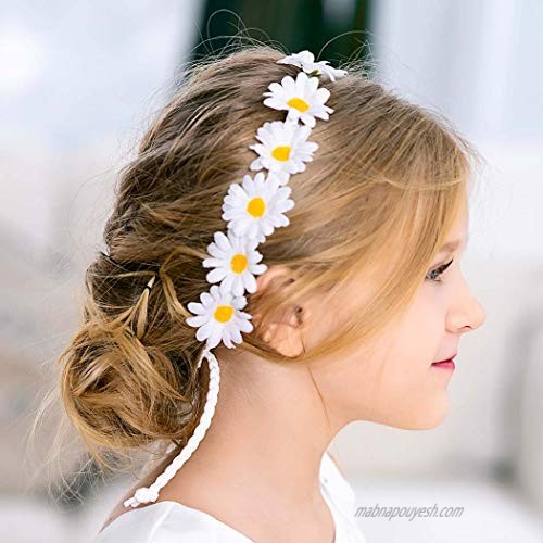 Graeen Boho Flower Headbands Floral Garland Hair Band Crowns Headwear Sunflower Braided Rope Headpiece Hair Accessories for Women and Girls (White)