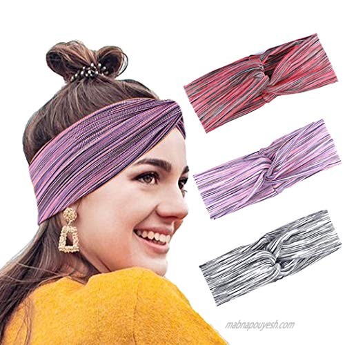 Graeen Boho Yoga Hair Bands Criss Cross Headwrap Wide Headband Sports Hair Band Accessories for Women and Girls(Pack of 3)