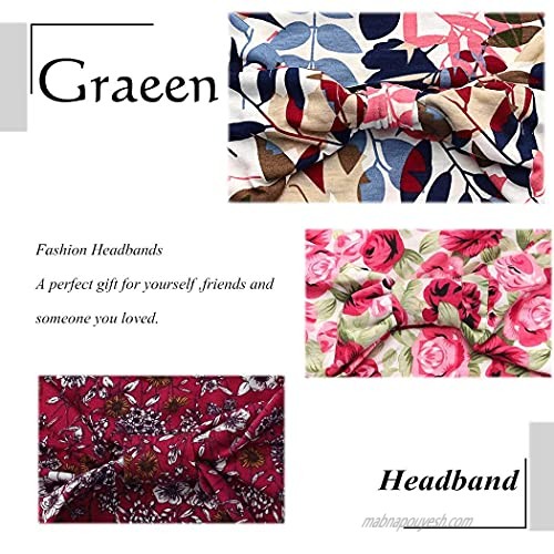 Graeen Floral Hair Bands Flower Printed Headbands Yoga Sport Headwear Wide Outdoor Head Bands Accessories for Women and Girls(Pack of 3)