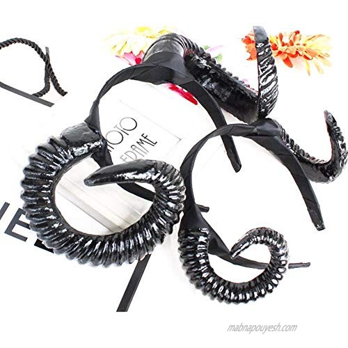 Halloween Handmade DIY Prop Sheep horn Headwear Cosplay Accessory Demon Evil Headband Gothic Lolita Hairband Kangkang (Black)