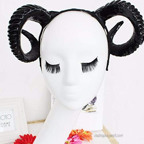 Halloween Handmade DIY Prop Sheep horn Headwear Cosplay Accessory Demon Evil Headband Gothic Lolita Hairband Kangkang (Black)