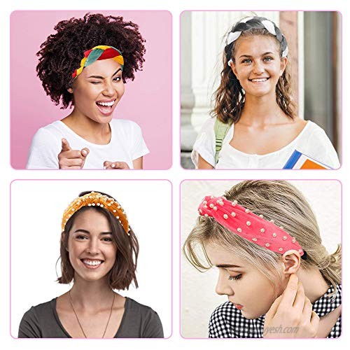Headbands for Women Pearl Headband 4 Pack Hair Hoops Vintage Wide Stripes Velvet Headband for Women Girl Bohemian Hairbands