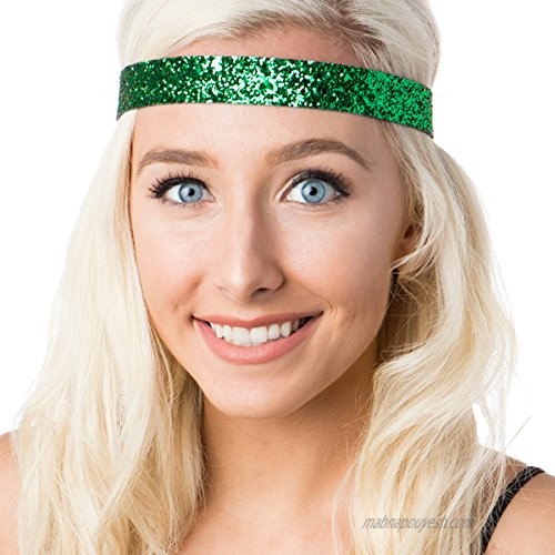 Hipsy Irish Green Headband St Patricks Day Accessories Clover Headband Gift Packs (Wide Green Bling Glitter)