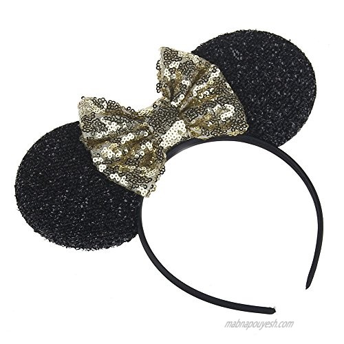 Kewl Fashion Sequins Bowknot Lovely Mouse Ear Headband Headwear for Travel Festivals (Gold)