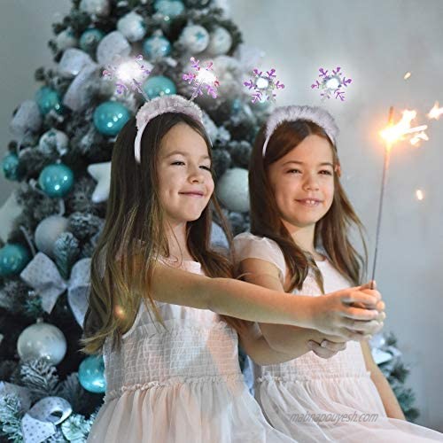 LED Light Up Frozen Snowflake Christmas Headband Crown - Winter Hat Costume Dress Accessories for Kids & Adults - 12 Pack White