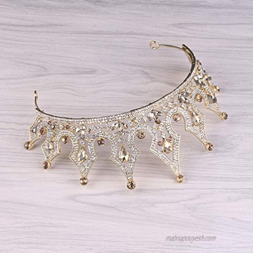 Lurrose Baroque Queen Crown Elegant Vintage Rhinestone Bridal Princess Tiaras Hair Jewelry for Pageant Party Wedding Prom (Golden)