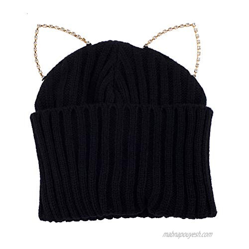 Lux Accessories Black Bonnet Hat Goldtone Cat Ears Crystal Rhinestones Headband