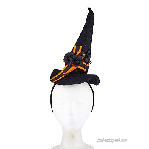 Lux Accessories Black Orange Flower Ribbon Spider Witch Hat Fashion Headband