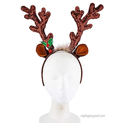 Lux Accessories Burgundy Red Reindeer Antlers Ears Furry Christmas Fashion Headband