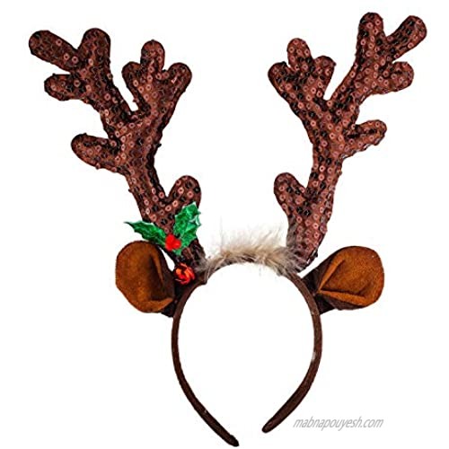 Lux Accessories Burgundy Red Reindeer Antlers Ears Furry Christmas Fashion Headband