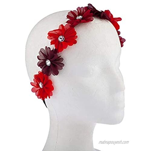 Lux Accessories Burgundy Violet Crystal Stone Floral Elastic Headwrap Headband
