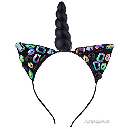 Lux Accessories Cat Ears Iridescent Unicorn Horn Headband