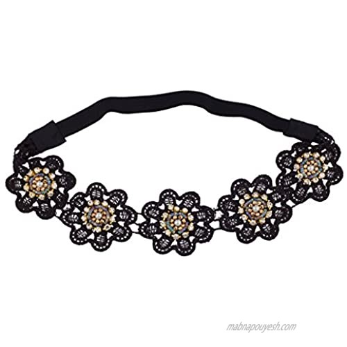 Lux Accessories Floral Flower Beaded Faux Pearl Pave Stretch Headband
