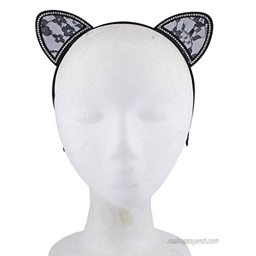 Lux Accessories Halloween Black Lace Cat Ear Cosplay Party Costume Accessory Headband