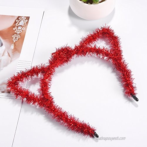 Lux Accessories Red Christmas Holiday Garland Cat Ear Headband Hair Accessories