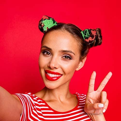 LUX ACCESSORIES Red Green Sequins Cat Ears Christmas Costume Girls Fashion Headband