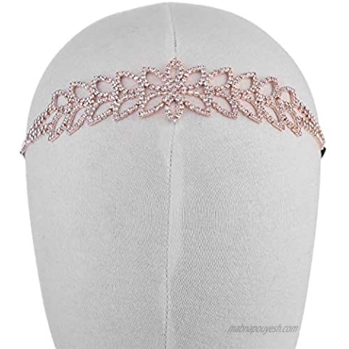 Lux Accessories Rose Gold Floral Bohemian Leaves Crystal Stretch Headbands