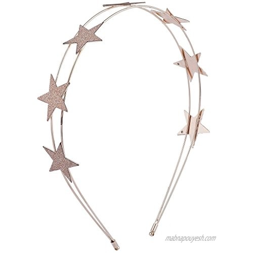 Lux Accessories Rose Gold Tone Glitter Star Celestial Double Row Wire Headband