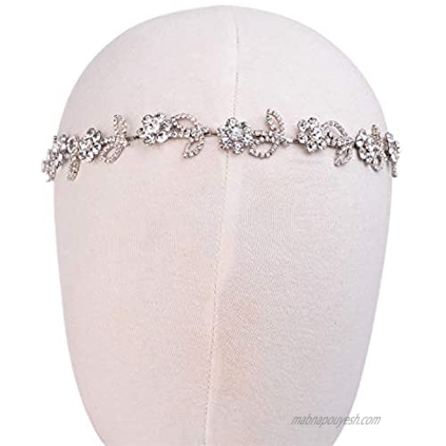 Lux Accessories Silver Tone Floral Clear Crystal Rhinestones Wedding Bridal Hair Stretch Headband
