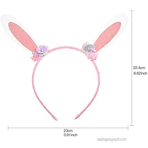 Lux Accessories White Glittery Baby Pink Sequins Cute Bunny Ears Girls Headband