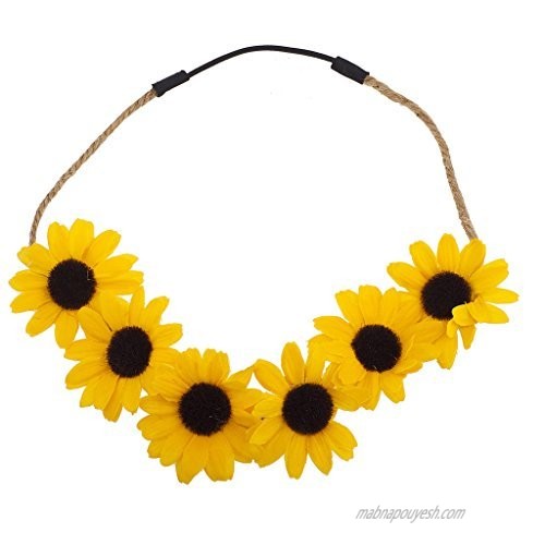 Lux Accessories Yellow Sunflower Festival Flower Crown Flower Wreath