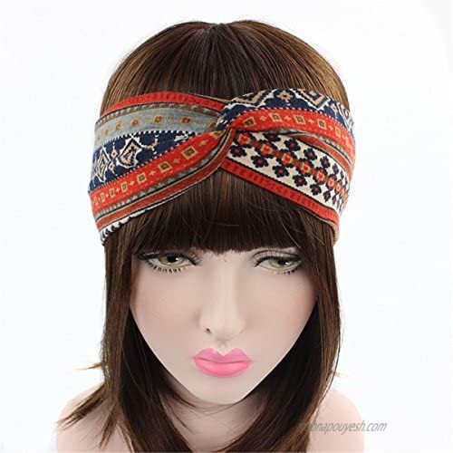 Qhome 4 Pack Women Cotton Elastic Bohemian Turban Headbands Twisted Head Band Headband Headwear Hairbands Bows Girls Hair Accessories