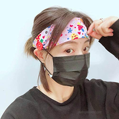 Relbcy Boho Button Headband Black Elastic Facemask Holder Yoga Hair Bands Fashion Head Wraps for Women and Girls (pack of 4) (Type A)
