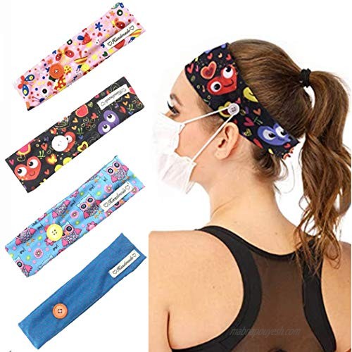 Relbcy Boho Button Headband Black Elastic Facemask Holder Yoga Hair Bands Fashion Head Wraps for Women and Girls (pack of 4) (Type A)