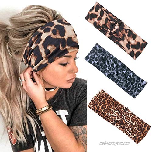 Relbcy Boho Headbands Leopard Hair Bands Knoted Turban Headband Elastic Head Wraps Cloth Head Bands for Women and Girls (Type A)
