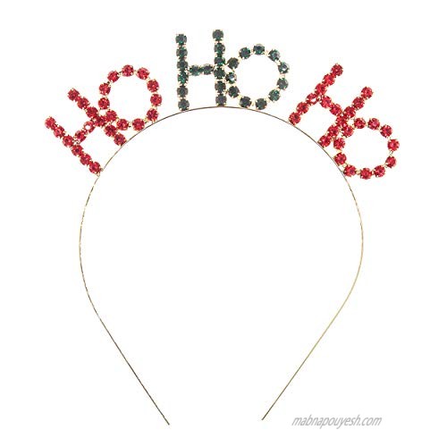 Rosemarie & Jubalee Festive Green and Red Crystal Rhinestone "Ho Ho Ho" Holiday Christmas Headband Tiara