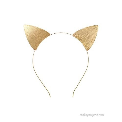 Rosemarie Collections Women's Fun Gold Toned Cat Ears Textured Metal Festival Wear Headband