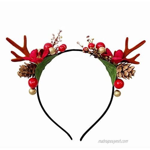TOECWEGR Christmas Reindeer Antlers Headband Hair Clips Hair Hoop Girl Holiday Beauty Headdress (antlersF)