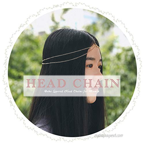 Urieo Rhinestone Head Chains Jewelry Crysatal Forehead Chain Wedding Headband Christmas Festival Prom Headpieces for Women and Girls(Gold)