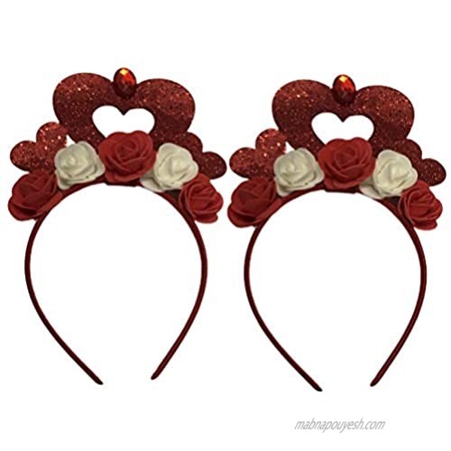 VALICLUD 2pcs Valentines Day Headband Glitter Heart Flower Hair Hoop Shiny Love Party Favor Supplies for Women Girls Accessories