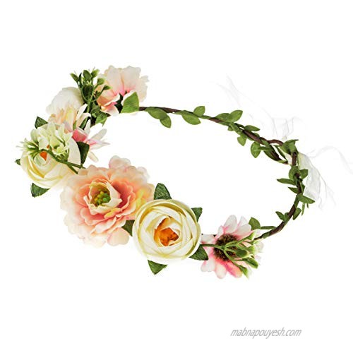 Vividsun Adjustable Flower Crown Floral Wreath Headband Wedding Festival Party Headpiece (A/ivory)