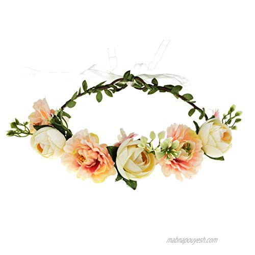 Vividsun Adjustable Flower Crown Floral Wreath Headband Wedding Festival Party Headpiece (A/ivory)