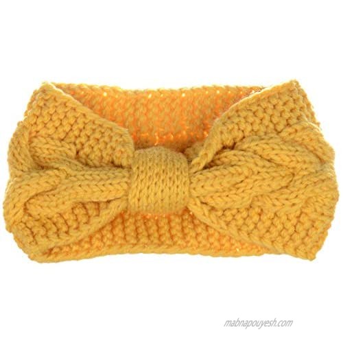 Womens Winter Boho Chic Classic Cable Bow Knotted Crochet Knitted Turban Headband Headwrap