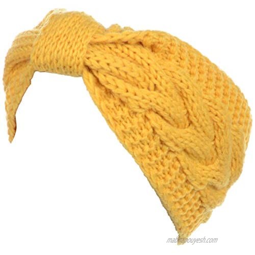 Womens Winter Boho Chic Classic Cable Bow Knotted Crochet Knitted Turban Headband Headwrap