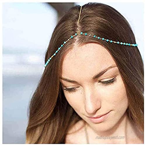 Yalice Boho Head Chain Gold Beaded Headband Hair Acessories for Women and Girls