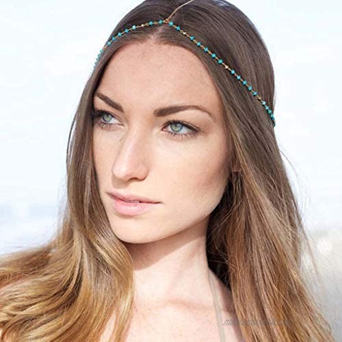 Yalice Boho Head Chain Gold Beaded Headband Hair Acessories for Women and Girls