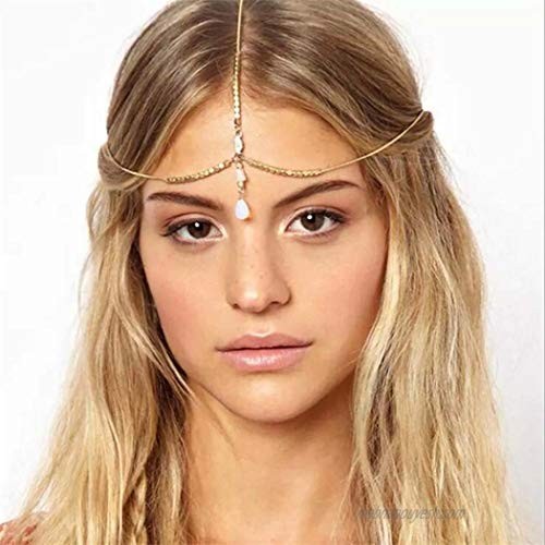 Yizaca Boho Pendant Head Chain Gold Crystal Drop Hair Chain Rhinestone Headpieces Beaded Headband Jewelry for Women and Girls