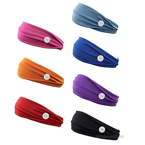 Yogwoo Headbands for Women 7 Pack Headbands with Buttons for Men Nurses Washing Face 7 Colors Elastic Non Slip Headwraps Minimalist Classic Sports Hairband Indoors Outdoors Yoga Accessories Handmade