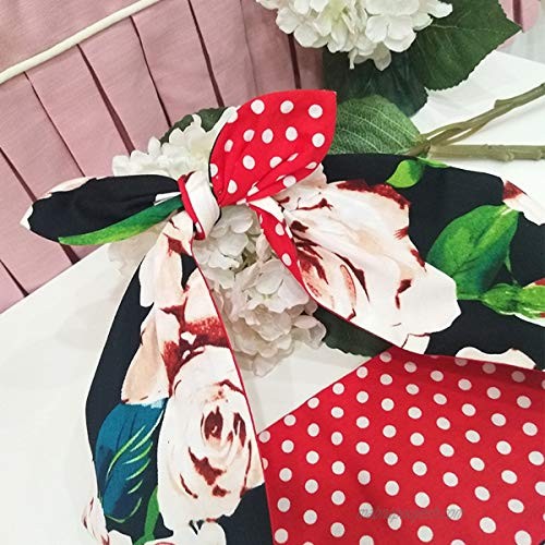 ZOONAI Retro Print Polka Dots Wire Headband Headwrap Scarf Vintage Party Hair Accessories for Women and Girls (Camellia Polka Dots)