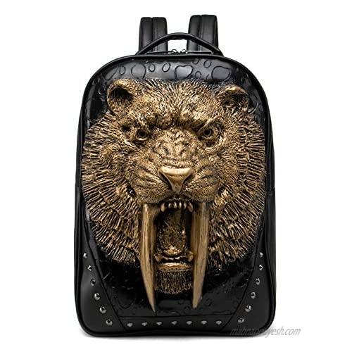 3D Animal Head Backpack  Studded PU Leather Cool Laptop Backpack College Bookbag