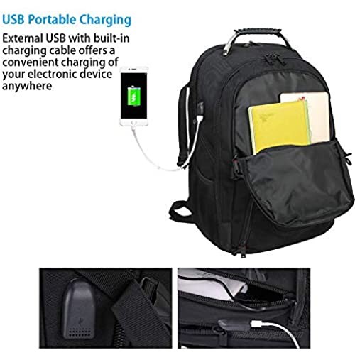 50L Large Travel Laptop Backpack with USB Charging Port TSA Durable College School Computer Bookbag 19 inch Notebook