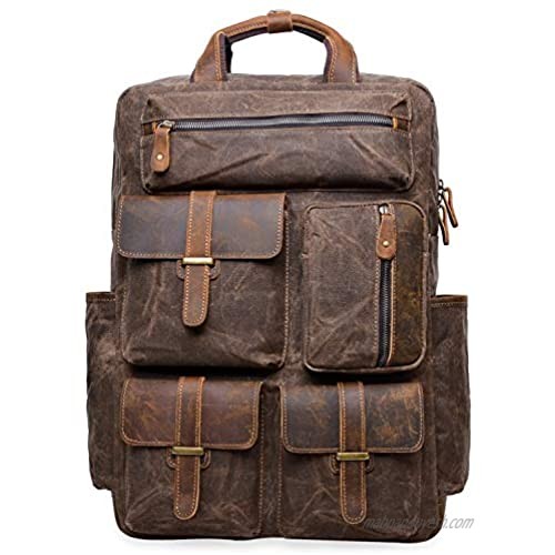 ALTOSY Canvas Backpack Vintage Leather Laptop Bags Men Women Travel Rucksack (5351 Canvas Coffee)