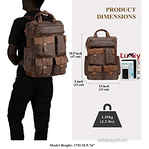 ALTOSY Canvas Backpack Vintage Leather Laptop Bags Men Women Travel Rucksack (5351 Canvas Coffee)